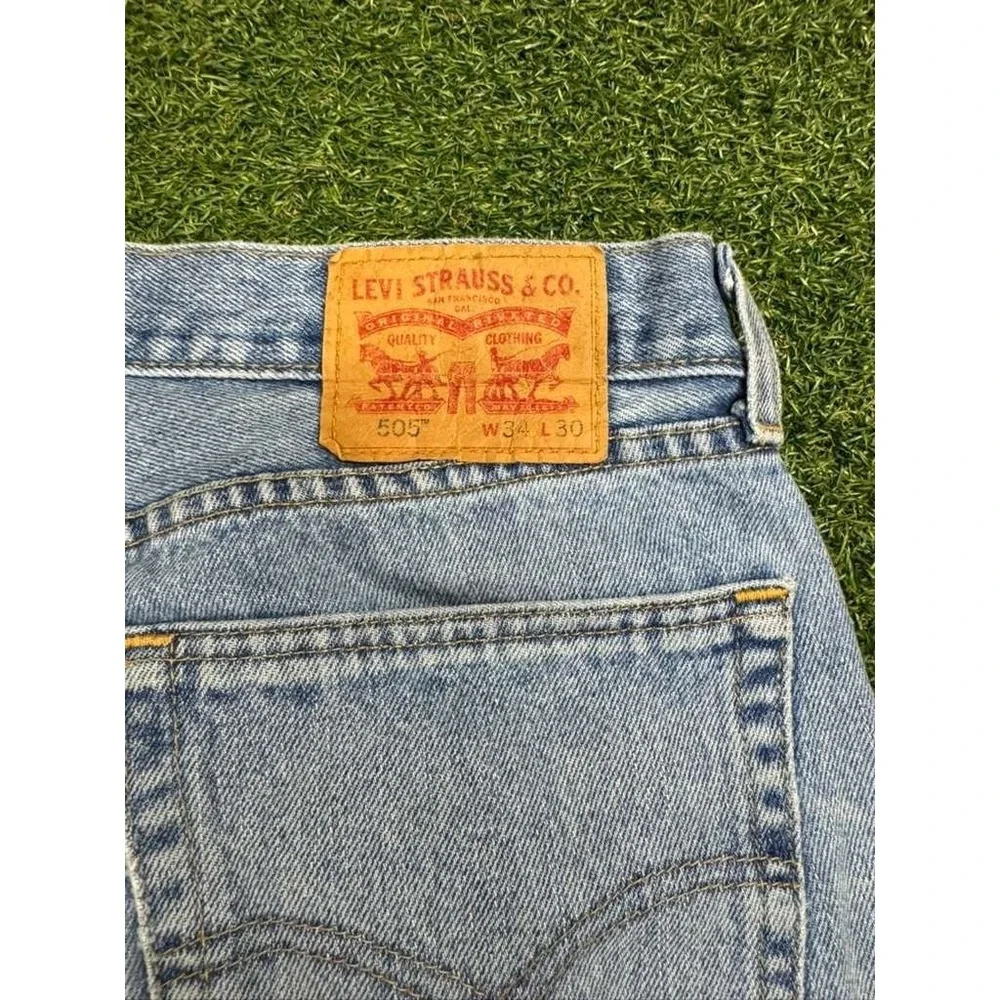 Levi's 505 Regular Fit Jeans Mens 34x30 Blue Denim Cotton Stretch Straight Leg‎